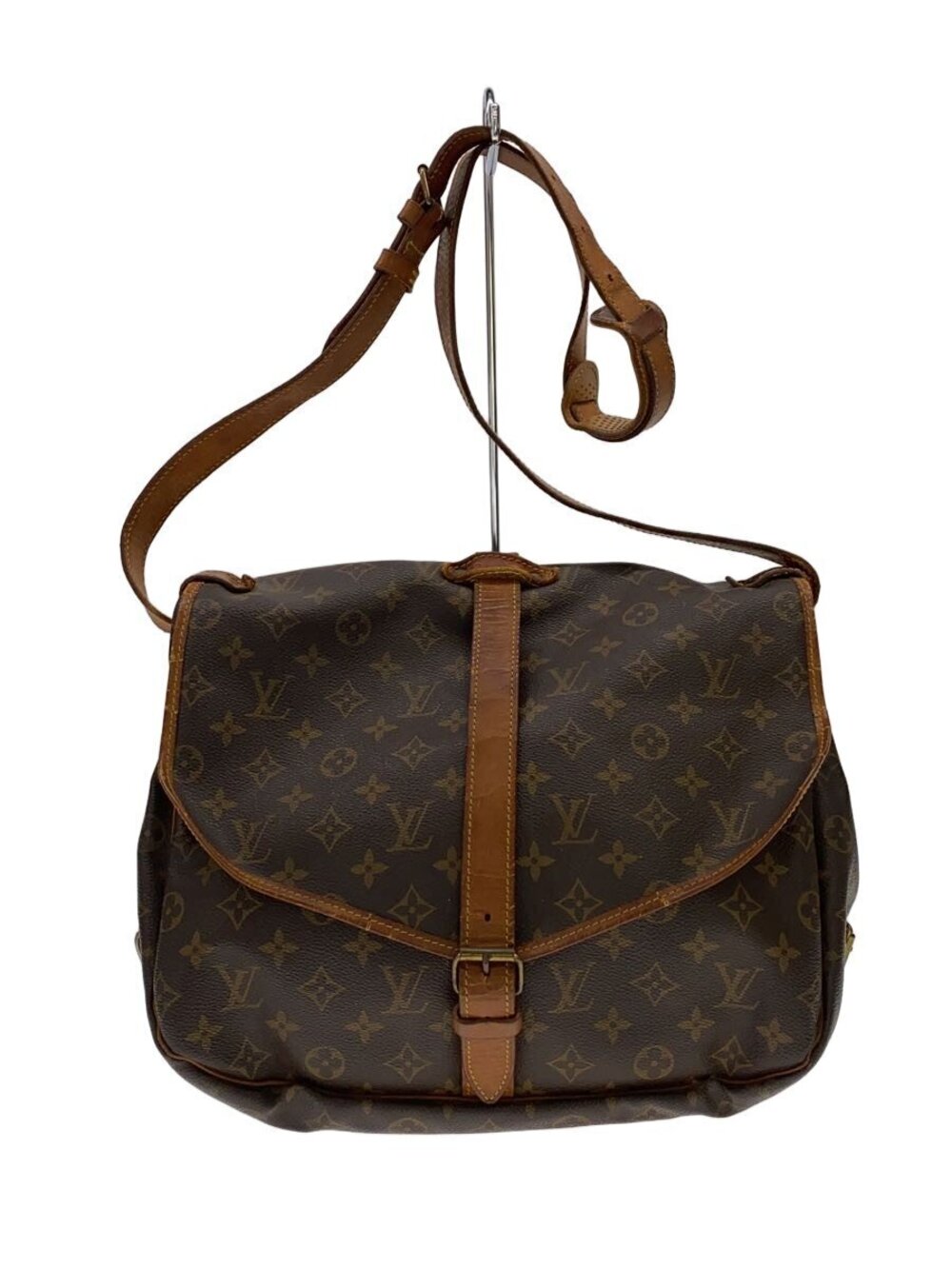 LOUIS VUITTON Saumur Canvas Leather Brown All over